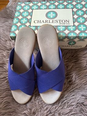 CHARLESTON SHOE CO. Abby Espadrille Slide Royal Blue (Dusk) with box EUC 8